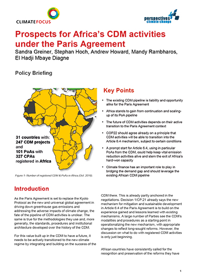 Perspectives pour les activités MDP d’Afrique sous l’Accord de Paris (2016) – en anglais